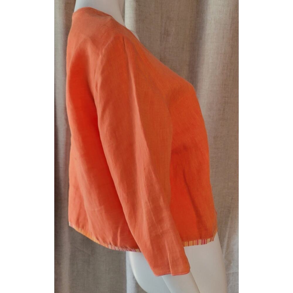 K.D. Spring 1 Button Linen Cardigan Blazer 3/4 Sleeve Orange Wearable Art Size L - Picture 7 of 10